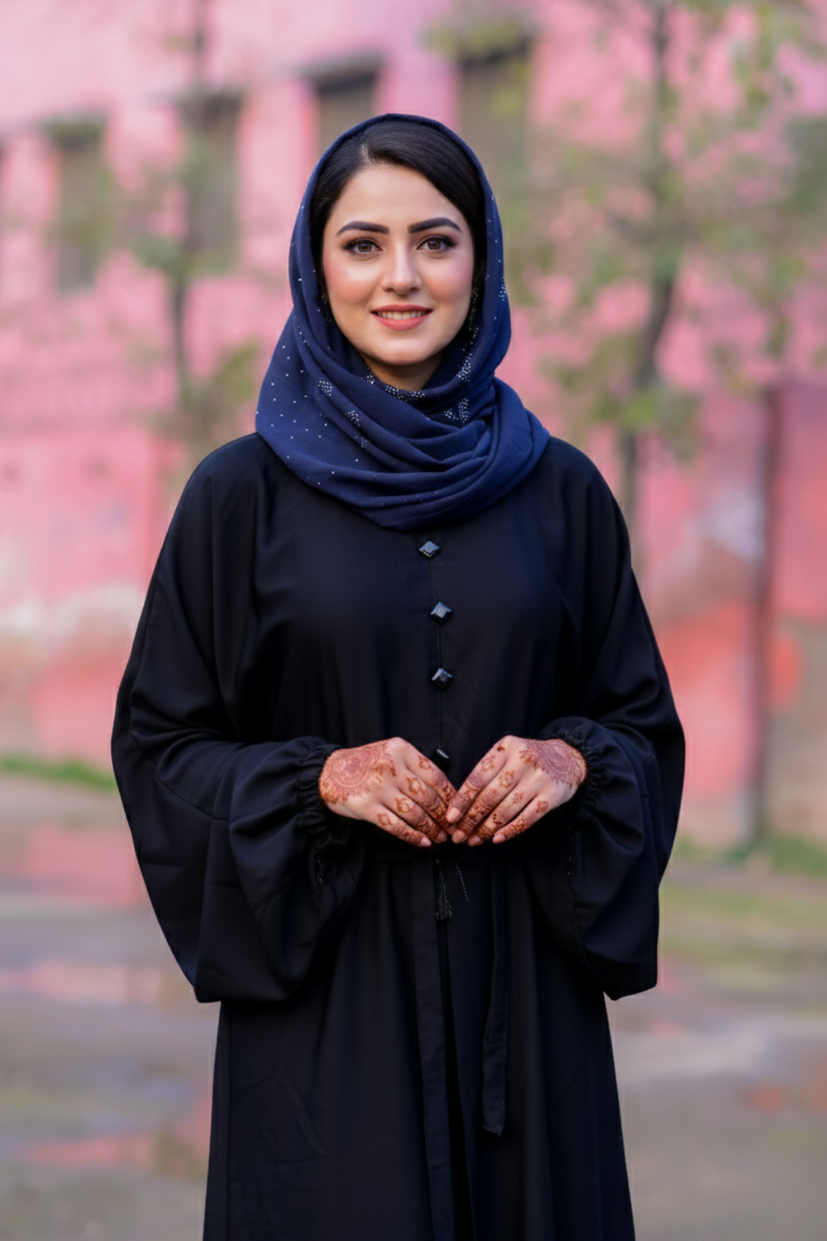 Aria Midnight Button-Down Abaya with Cinched Waist