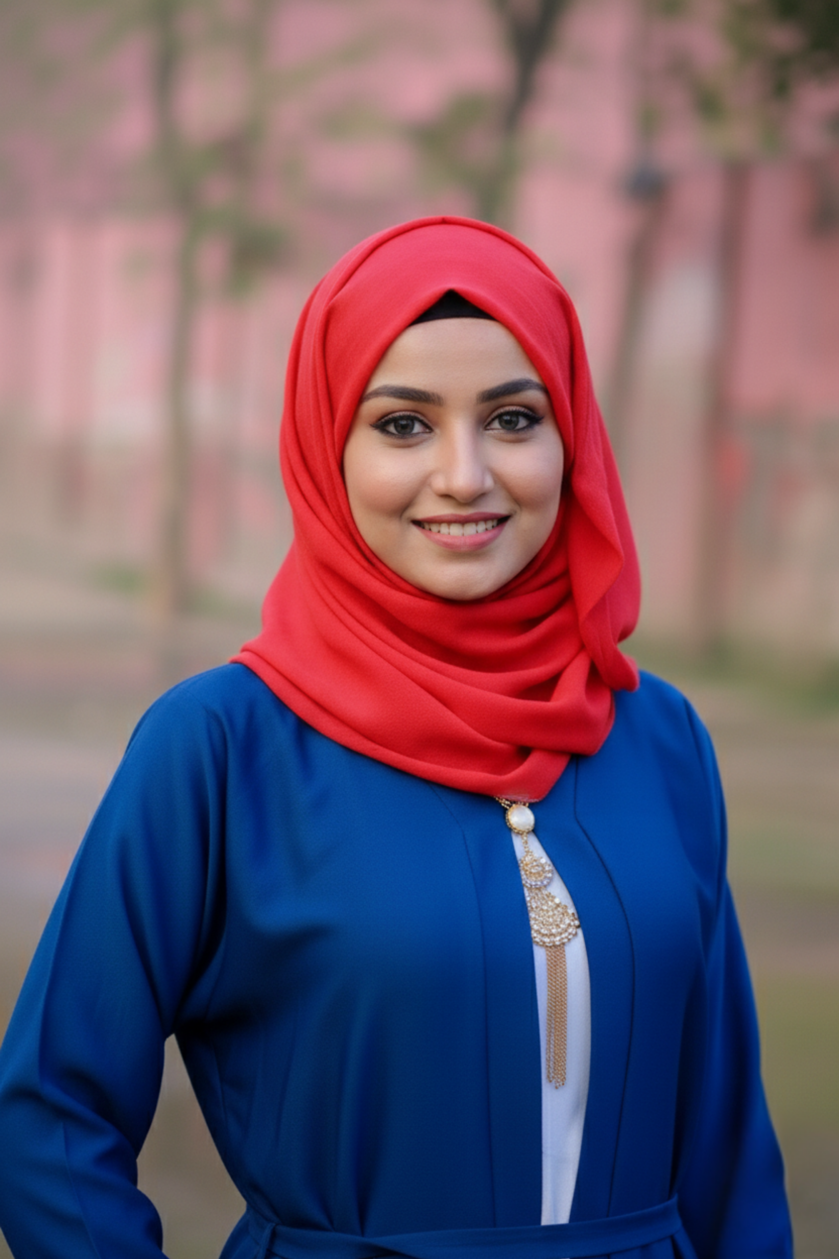 Royal Azure Dual-Layer Abaya with Medallion Accent