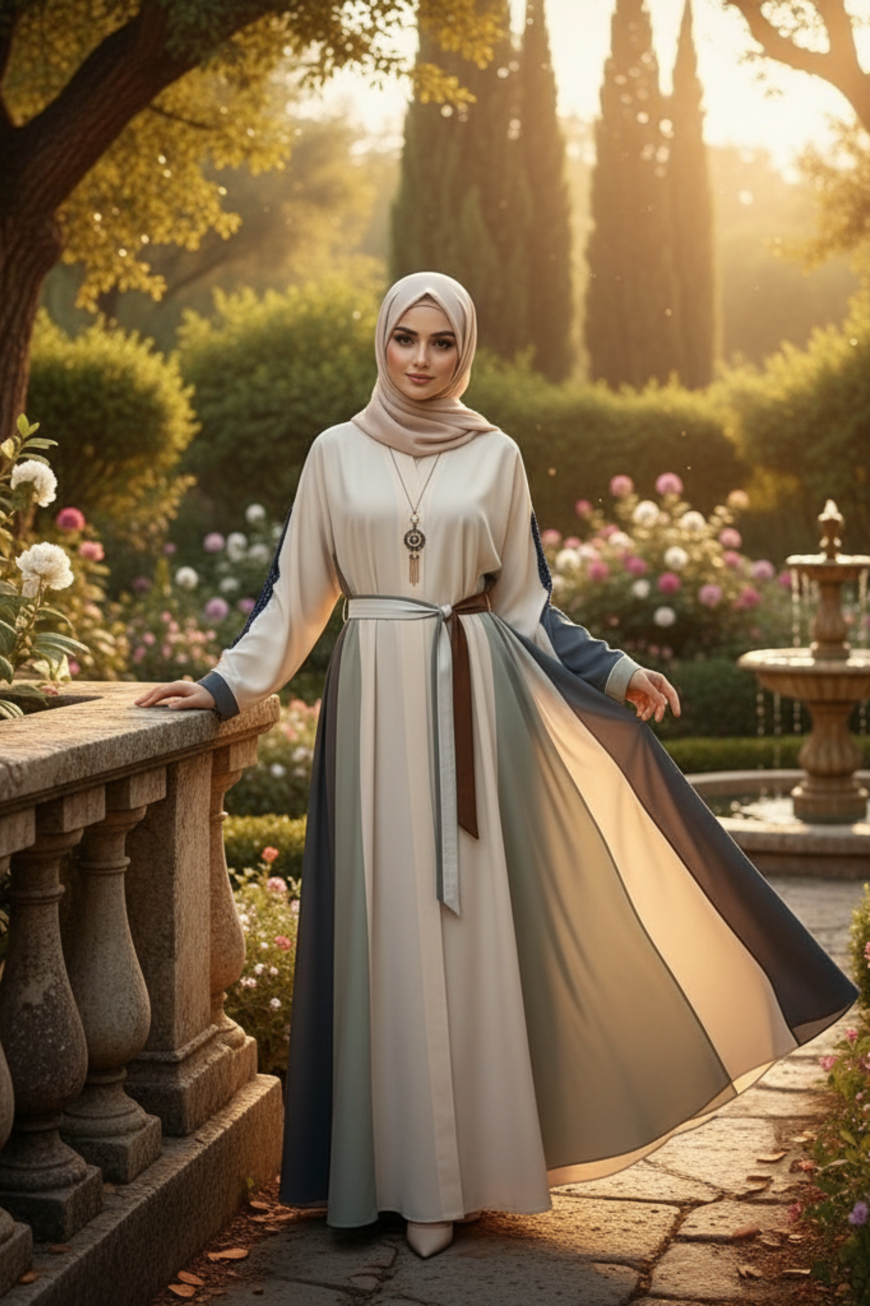 Tri-Tone Contemporary Belted Abaya