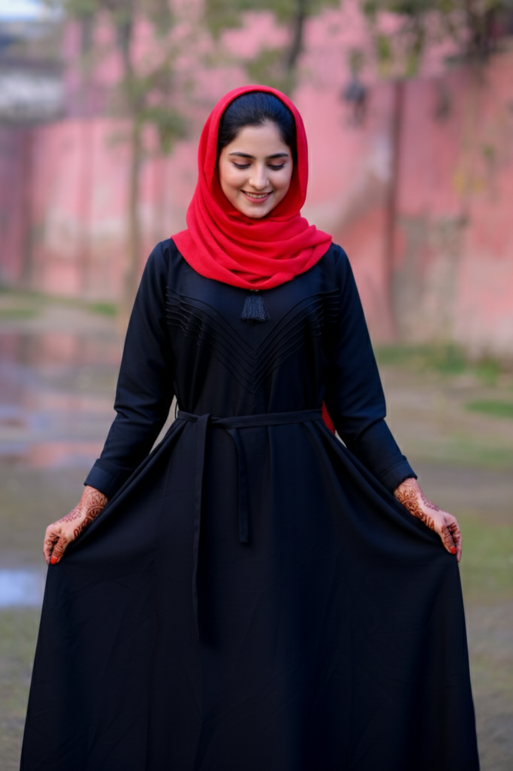 Seraphina V-Pleated Abaya with Tassel Accent