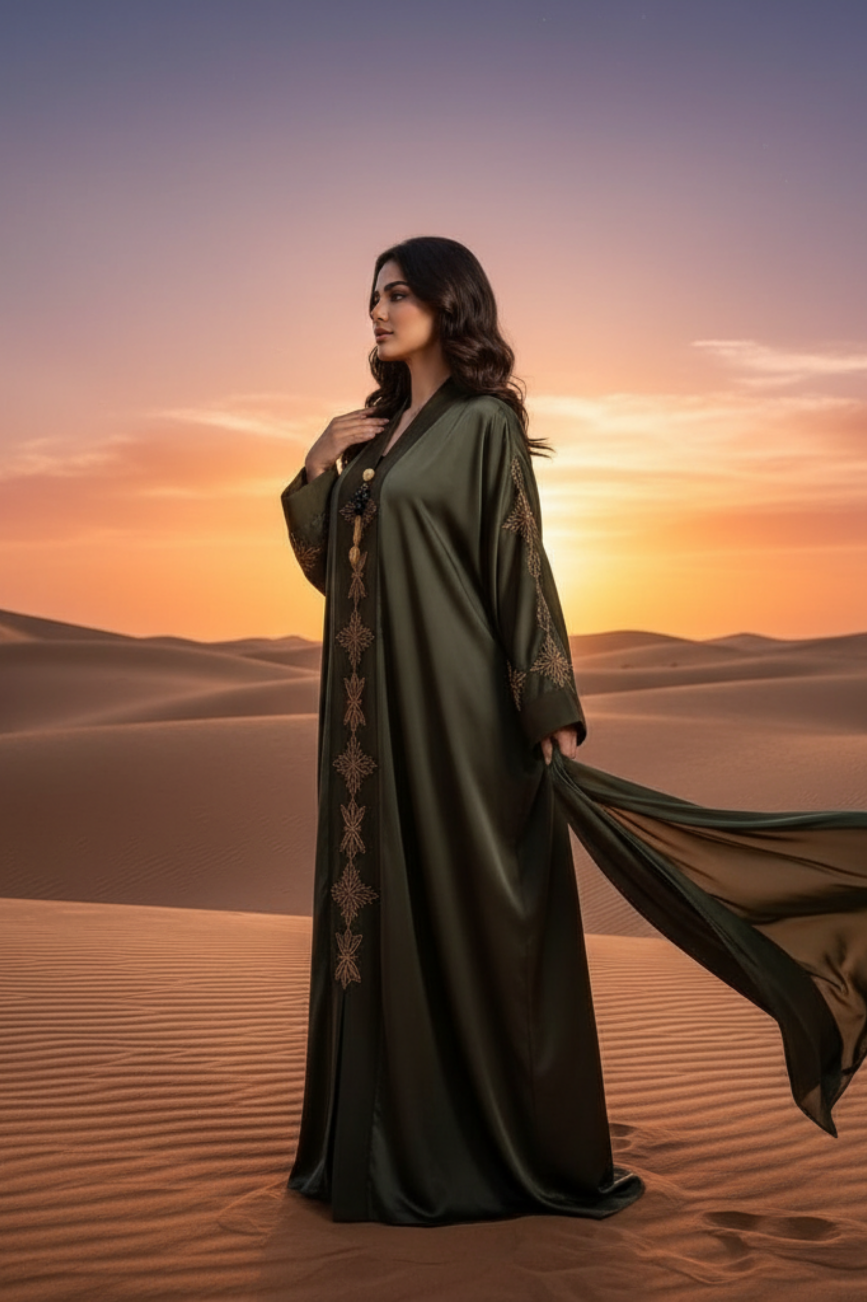 Sultanate Silk Kimono-Cut Abaya
