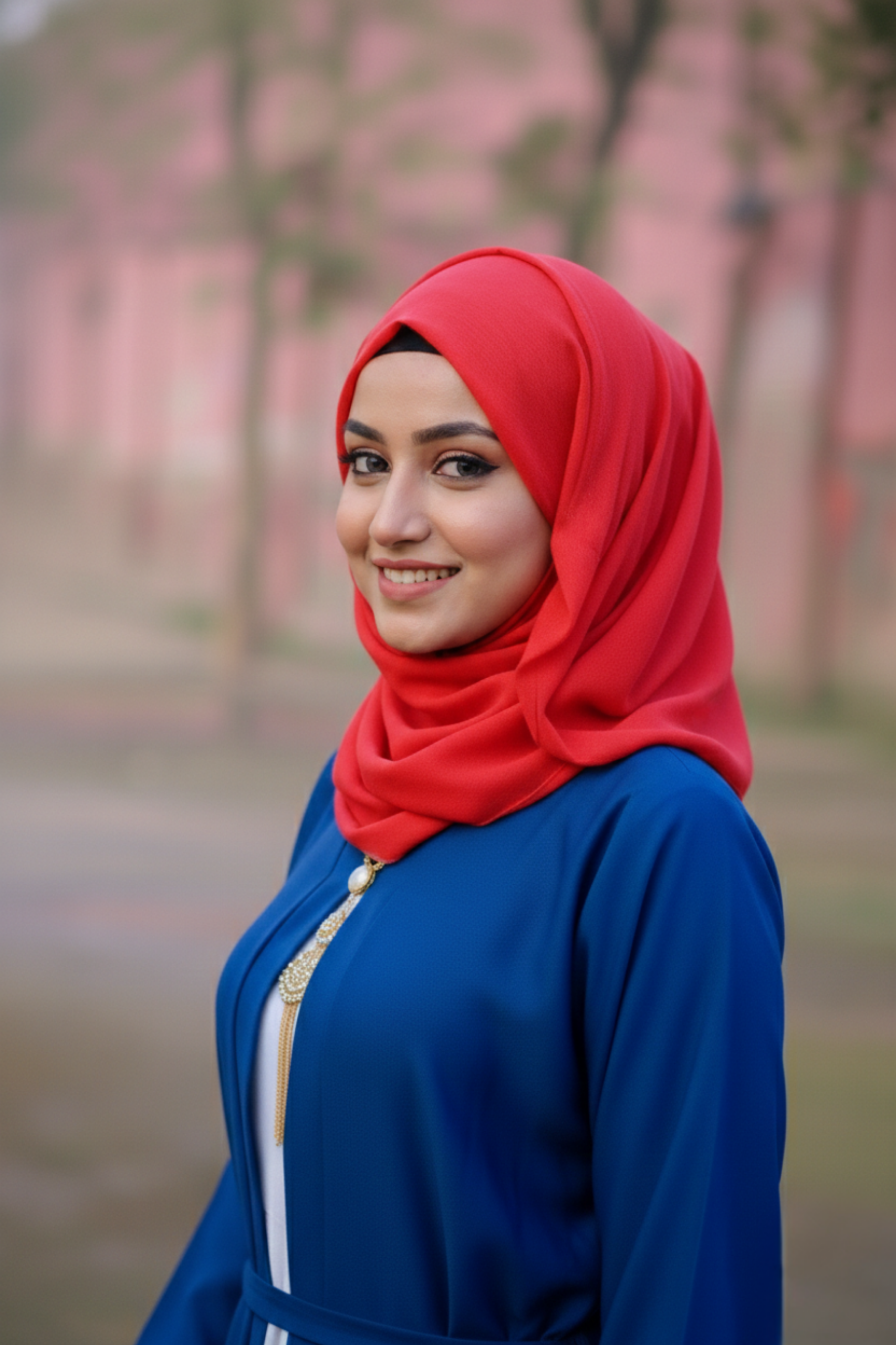 Royal Azure Dual-Layer Abaya with Medallion Accent