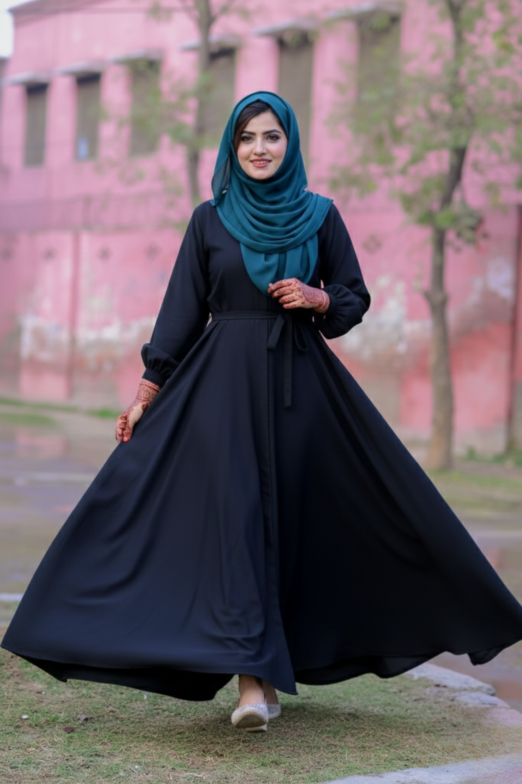 A-Line Cinch-Waist Abaya (or Belted Flare Abaya)