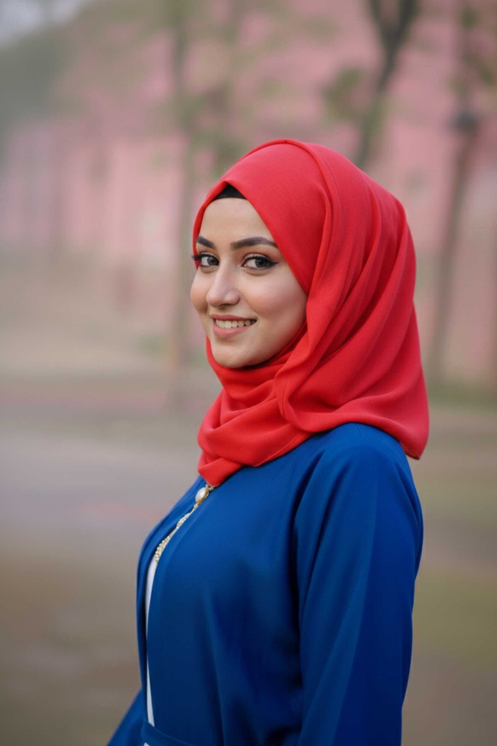 Royal Azure Dual-Layer Abaya with Medallion Accent