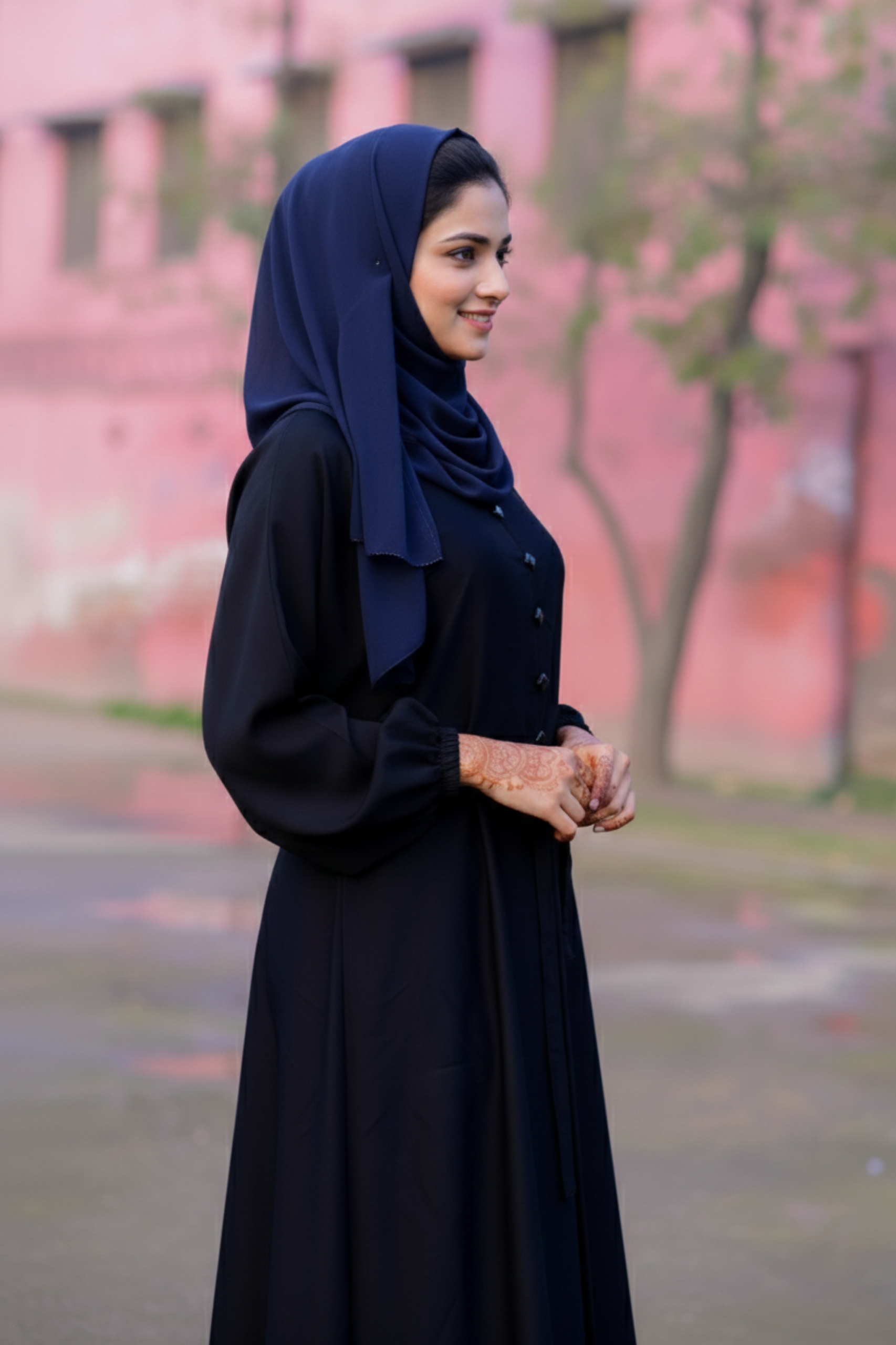 Aria Midnight Button-Down Abaya with Cinched Waist